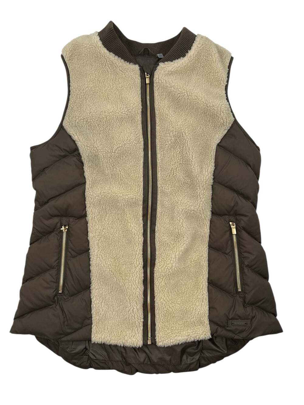 Athleta Tundra Responsible Down Sherpa Puffer Vest Brown Cream Size L